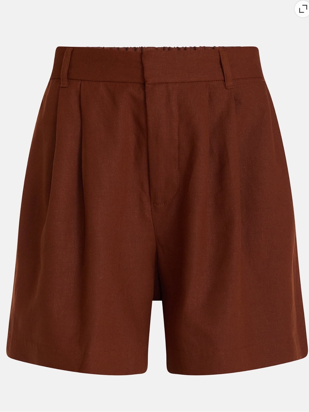 Red Brown Linen Blend Shorts
